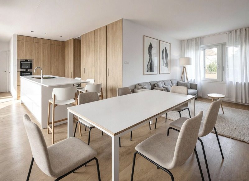 Comedor con revestimiento de madera